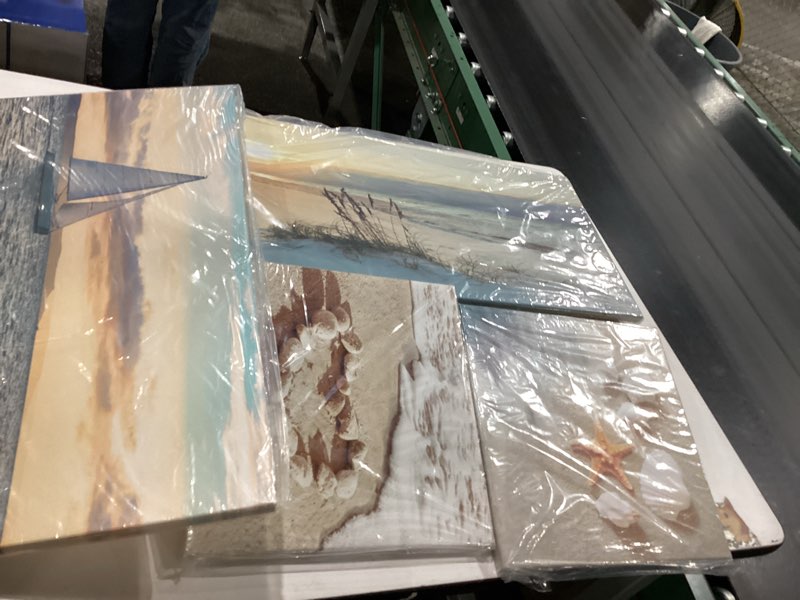 Condition photo showing New/Like New for Hardy Gallery Wall Art: 4pc Beach Sunset Painting, Seascape Canvas Art for Bedroom (24x12x2 + 12x12x2, Acrylic) 24''x12''x2+12''x12''x2 Beach Picture
