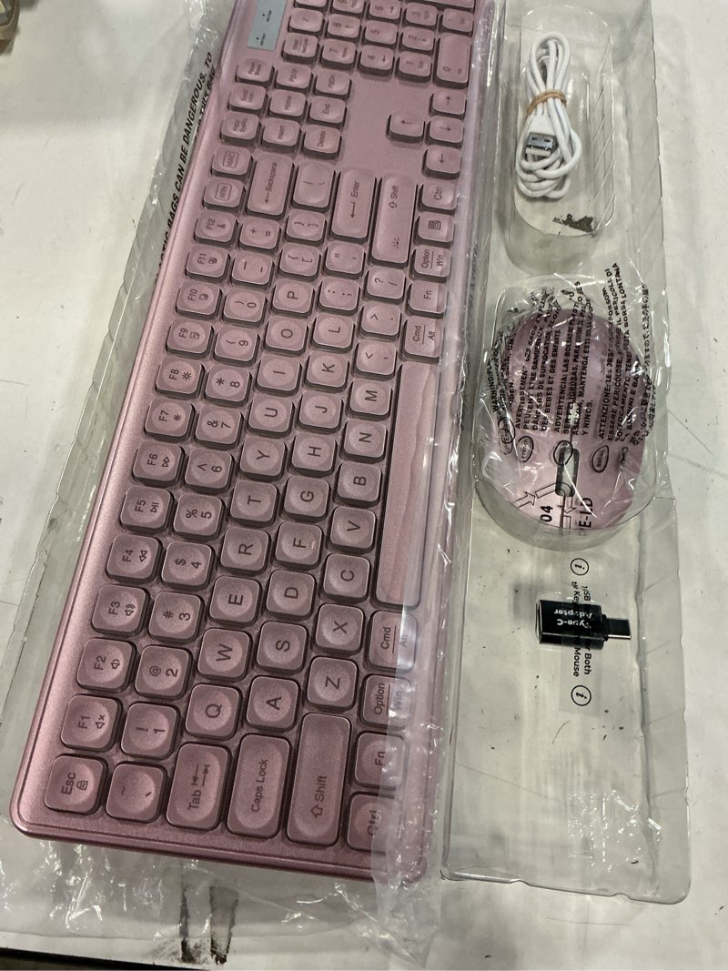 Condition photo showing Good Condition for Wireless Keyboard and Mouse Combo, RGB Backlit, Rechargeable & Light Up Letters, Full-Size, Soft Typing, Sleep Mode, 2.4GHz Quiet Keyboard Set for Mac, Windows, Laptop, PC, Trueque (Rose Pink)