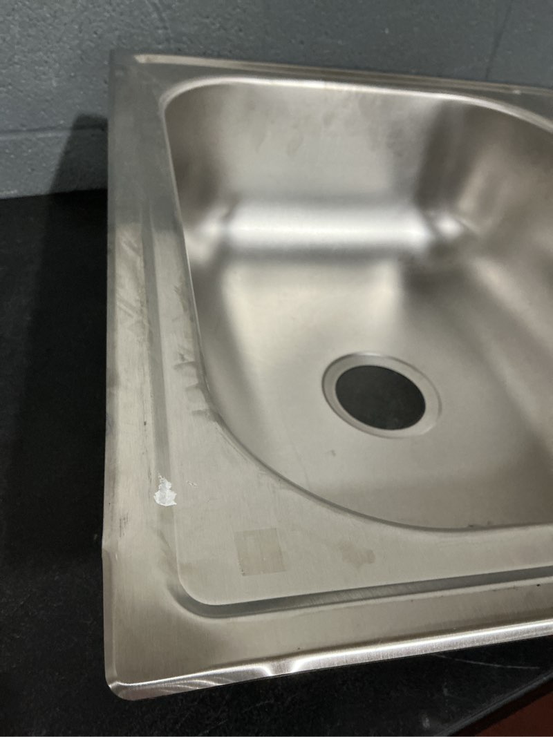 Condition photo showing As Is for elkay dayton drop-in 25-in x 22-in stainless steel single bowl 4-hole kitchen sink
