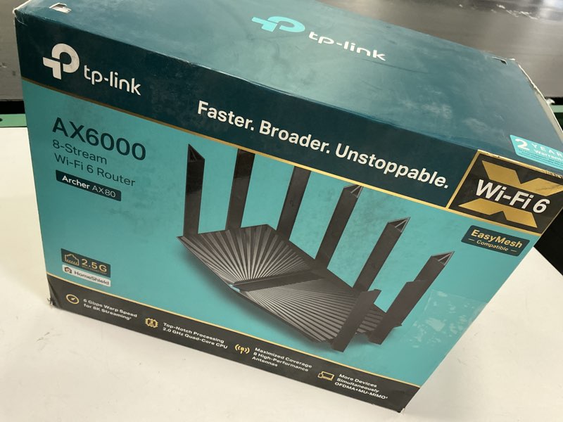 Condition photo showing New/Like New for TP-Link AX6000 Wi-Fi 6 Router (Archer AX80) – Dual Band, 2.5 Gbps WAN/LAN Port, 8K Streaming,Wireless Internet Router with OneMesh and AP Mode, Long Range Coverage, WPA3, Beamforming WiFi 6, Dual-Band AX6000