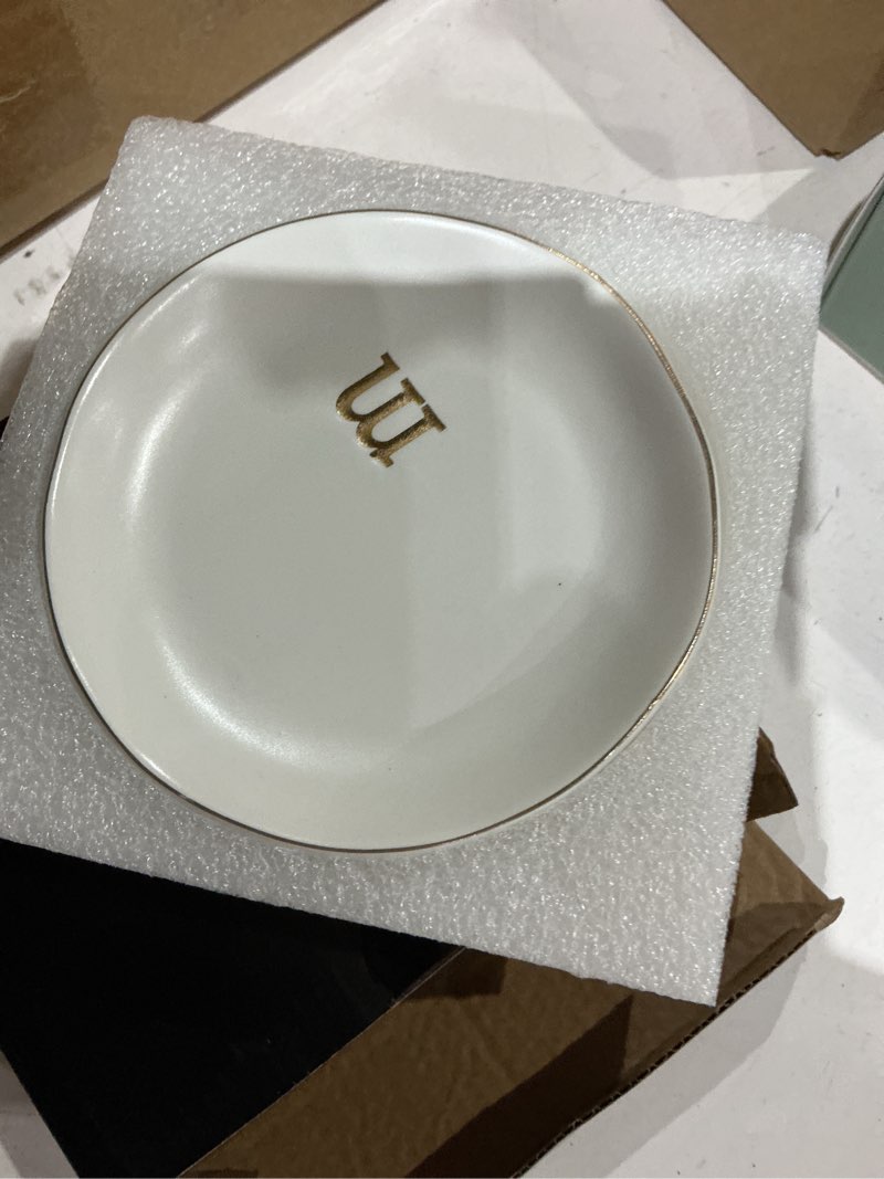 Condition photo showing Good Condition for collective home - ceramic jewelry tray, decorative trinket dish for rings earrings necklaces bracelet watch keys, birthday mother's day christmas gift for women, 4.75", white surface (m)