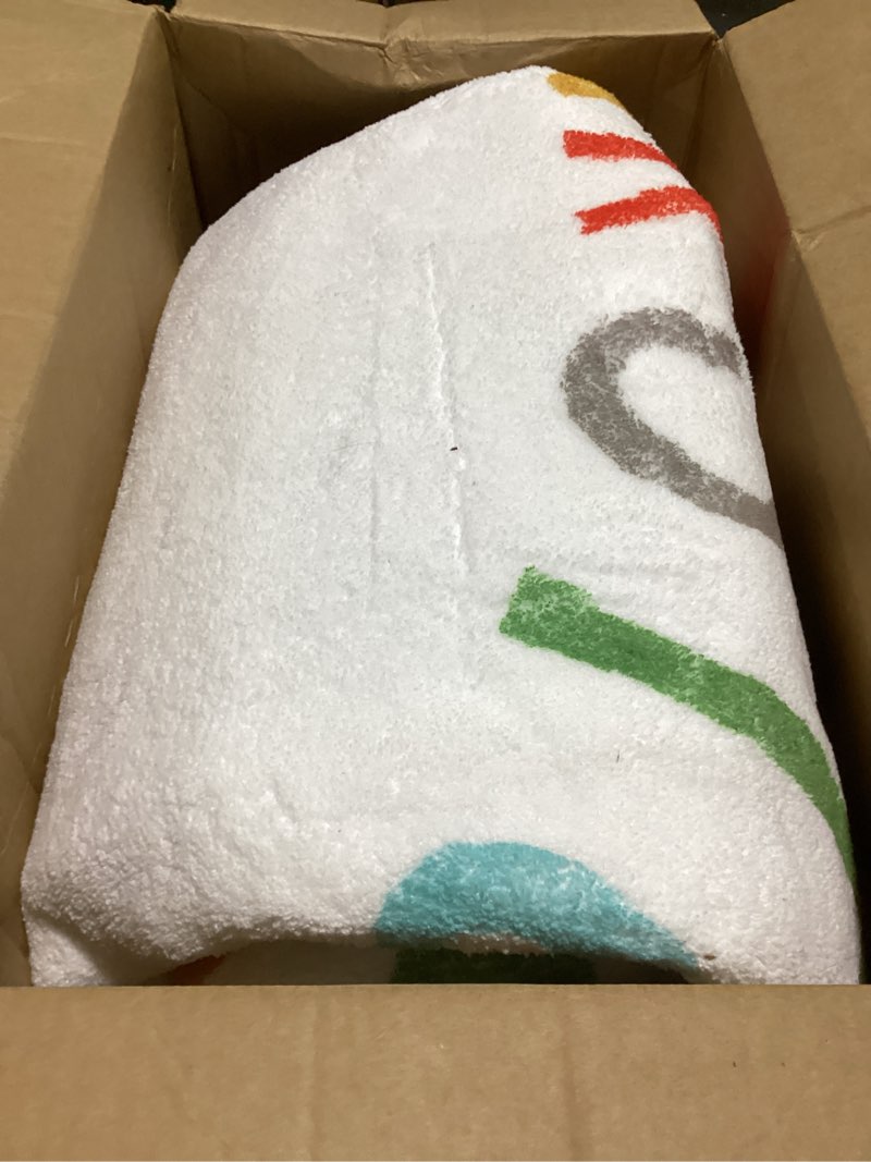 Condition photo showing As Is for Topotdor Round Kids Play Rug Alphabet Nursery Area Rug Extra Large Soft Crawling Play Mat for Children Toddlers Bedroom (47 inch, Green/White) 3'11" (Round) White Green