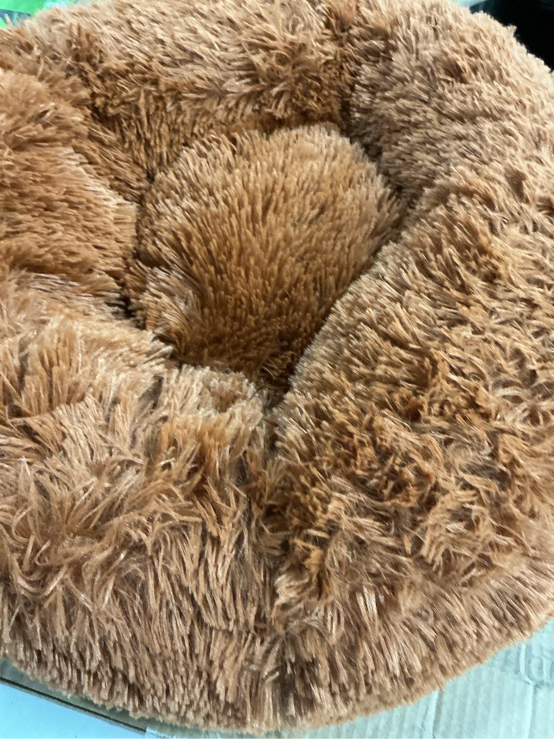 Condition photo showing Good Condition for bedsure calming cat beds for indoor cats - small cat bed washable 20 inches, anti-slip round fluffy plush faux fur pet bed, fits up to 15 lbs pets, copper 20"l x 20"w x 6"th copper