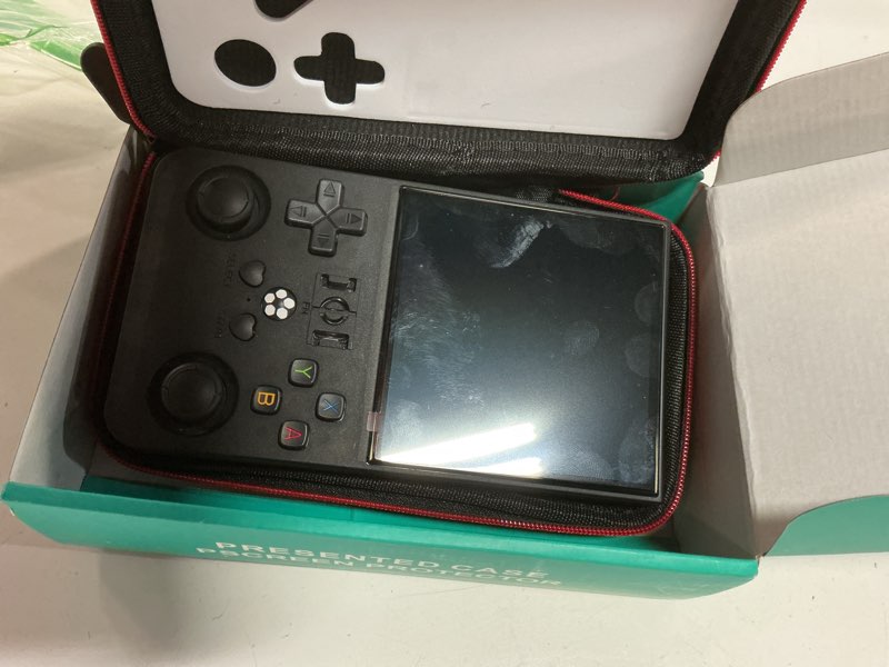 Condition photo showing As Is for r36tmax retro handheld game console, 4.0 inch ips hd screen retro gaming console, handheld game console with 18000+ classic games, supports wifi networked fighting and otg, built-in 64g-graphite black blcak-64gb
