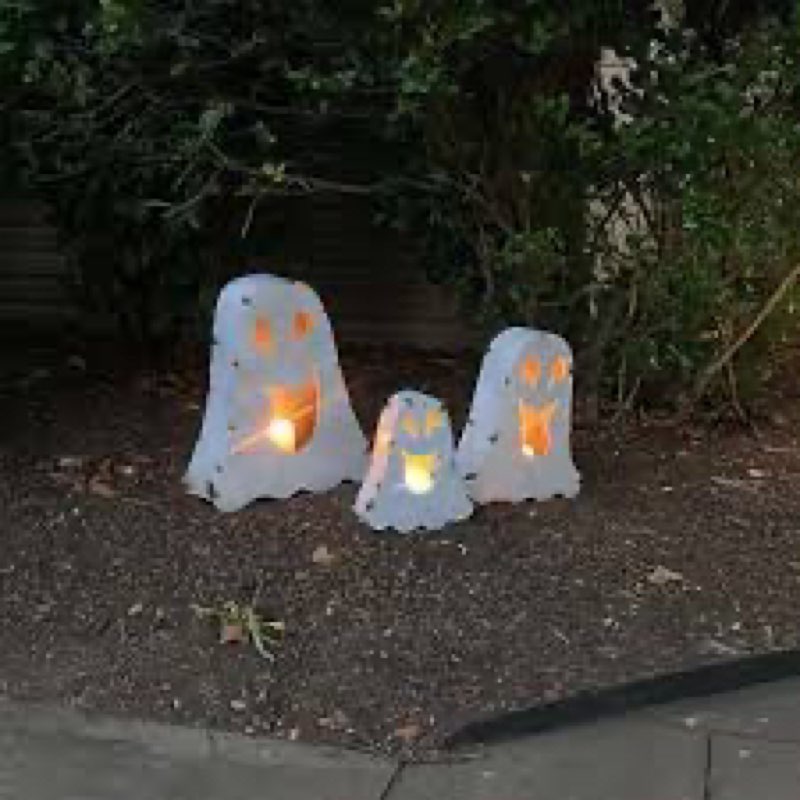 otoolling 3 pack halloween ghost metal lanterns 11"-19" tall 3 size large metal spooky ghost candleh