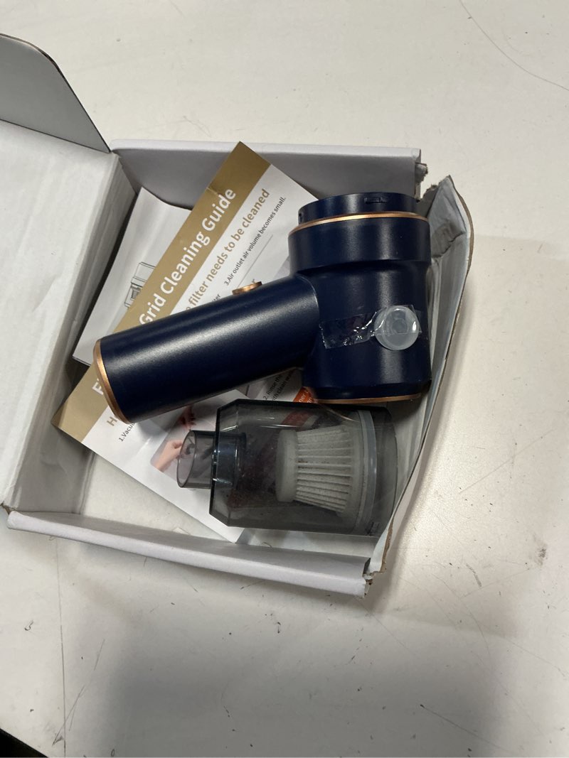 Condition photo showing As Is for KMM Handheld Car Vacuum Cleaner, 9000Pa Vacuum Cleaner and Air Duster, 120W High Power Hand Held Vacuum with LED Light and Multi-Nozzles for Car, Home, Office, Pet Blue