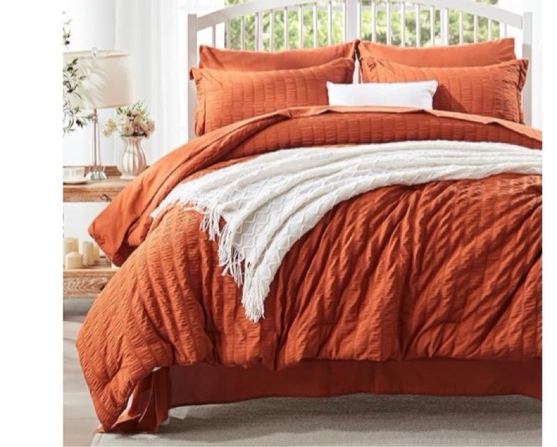 zzlpp queen comforter set 7 pieces, burnt orange tufted bed in a bag with comforter, pillow shams, p