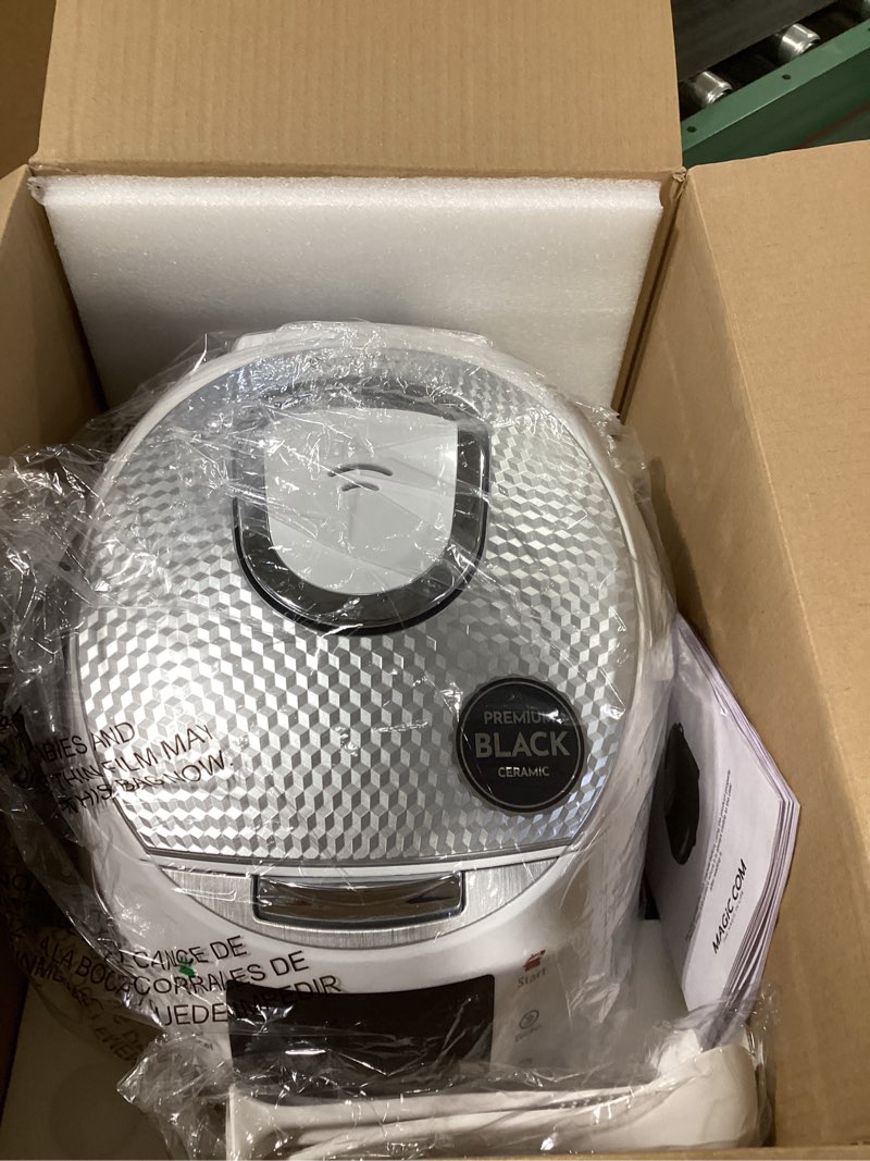 Condition photo showing New/Like New for MAGiC COM Rice Cooker, 20 Cup(Cooked) 10 Cup(Uncooked) One Touch Healthy Cooking with 15 Menu Modes, Nonstick Inner Pot, Steamer Basket, Auto Clean, 24 Hour Delay Timer and Auto Keep Warm(White)