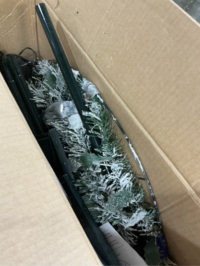 Condition photo showing Good Condition for VINGLI 6ft Pre Lit Pop Up Flocked Pencil Christmas Tree with 150 Lights, Fully Decorated Collapsible Holiday Party Decoration (Blue&Silver) 6FT Flock Blue & Silver