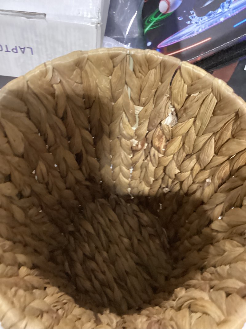 Condition photo showing New/Like New for PINXIURY Trash Can, Boho Wicker Waste Basket, Natural Woven Trash Bin, Round Trash Cabinet, Tilt Out Trash Can Cabinet for Bathroom, Office, Bedroom, Water Hyacinth 2 Gallon