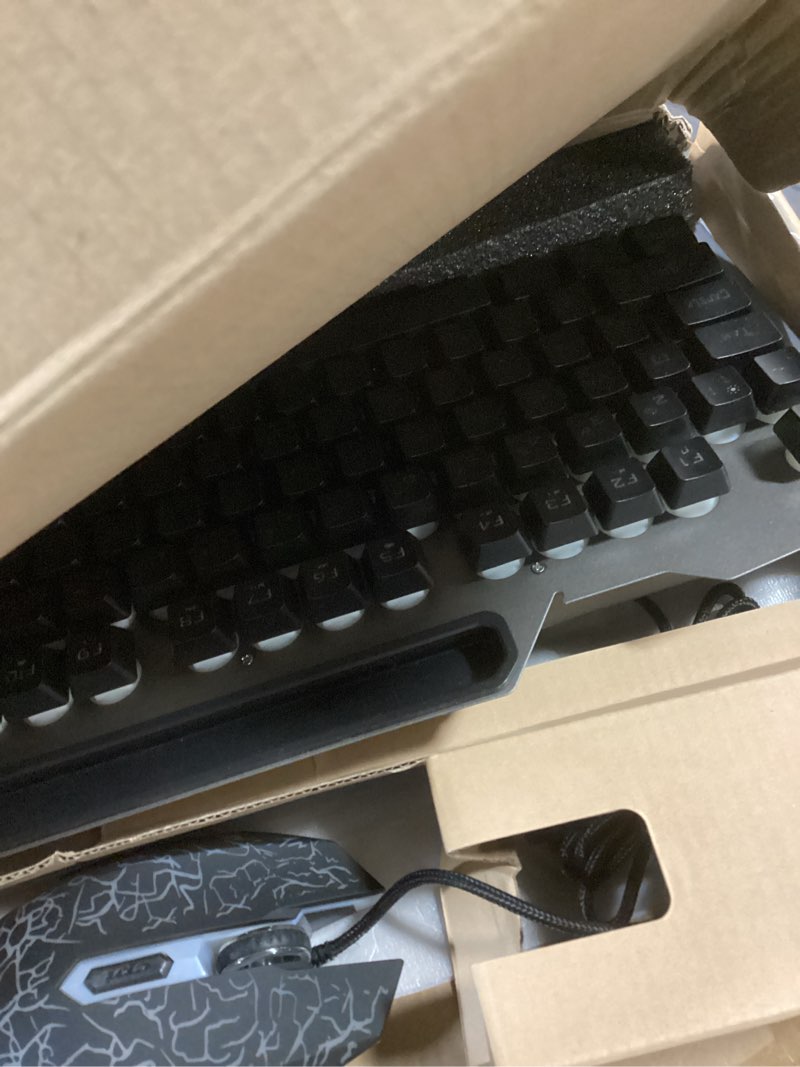 Condition photo showing As Is for AULA Keyboard, T102 104 Keys Gaming Keyboard and Mouse Combo with RGB Backlit Number Pad, All-Metal Panel Waterproof Light Up PC Keyboard,USB Wired Computer Keyboards Gaming for Win XP/7/8/10 PC Gamer Black Keycaps + Silver Panel