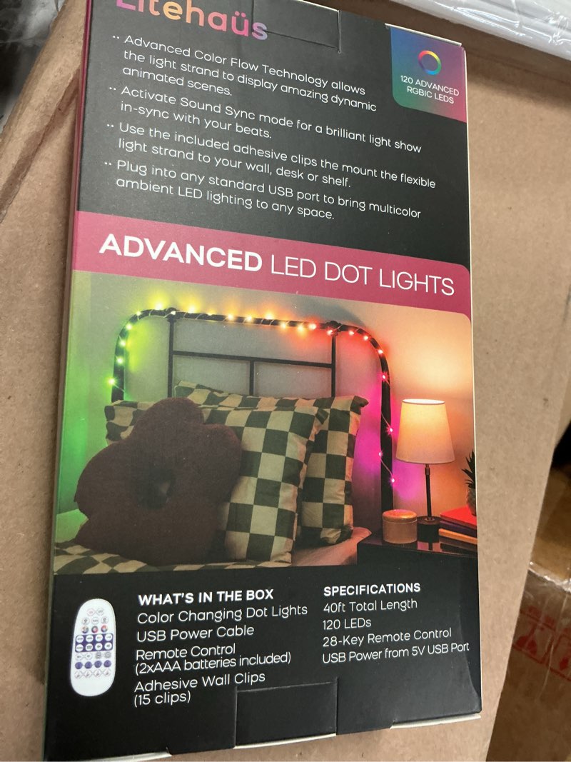 Condition photo showing New/Like New for 40 ft. usb powered sound reactive rgbic dot lights with 28key remote control