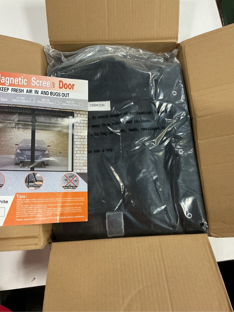 Condition photo showing New/Like New for Retractable Screen Door with Sliding Track for 72x80 Inch Doors, Pet-Friendly Magnetic Fiberglass Mesh Screen to Keep Bugs Out, Fully Retractable for Balcony, Patio, French, and Sliding Doors For 72" x 80" Door Black