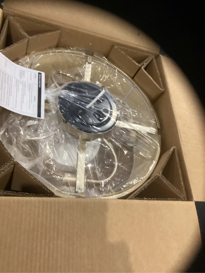 Condition photo showing Good Condition for 20" boho ceiling fans with lights, rattan fandelier ceiling fan with light remote control with caged 6 speeds for bedroom, nursery, living room (gold) gold fandelier