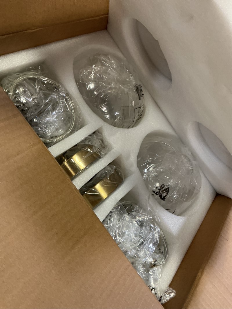 Condition photo showing New/Like New for 2 pack pendant lights kitchen island, 7" brushed gold pendant light fixtures over island with globe clear glass shade, brass hanging lights for dining room entryway, pl125-bg-2pk