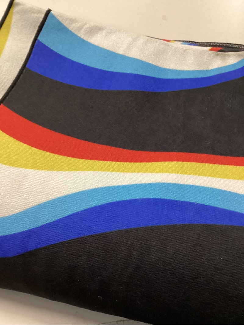 Condition photo showing New/Like New for Trippy Abstract 5x7 Area Rug Ultra Thin Flatweave Funky Aesthetic Minimalist Geometry Swirl Bedroom Rug Colorful Black White, Retro Cool Washable Carpet for Kitchen Entryway Living Room Dorm 5'x7' Colorful Black