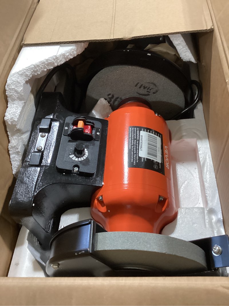 Condition photo showing Good Condition for vevor bench grinder, 8-inch variable speed bench grinder, 2000-3450rpm table grinders with 550w 5.0a 3/4hp induction motor, 36/60-grit grinding wheel & adjustable eye shield for sharpening grinding 8 inch-550w
