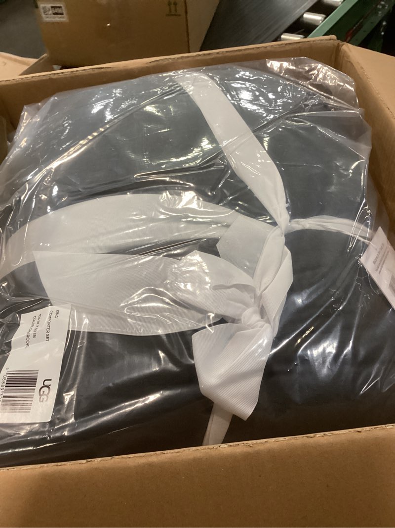 Condition photo showing Good Condition for ugg leonora comforter set with 2 pillow shams lightweight down alternative blanket reversible cozy warm all season washable and hypoallergenic bedding set, king, charcoal grey grey king