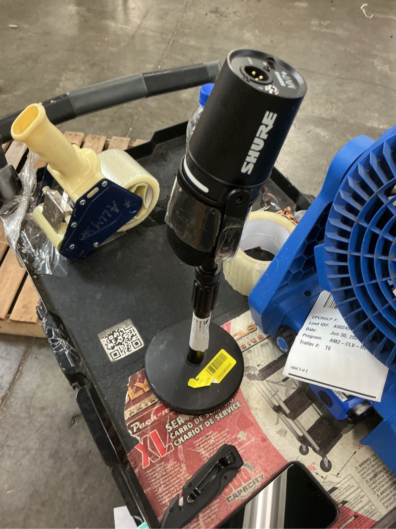 Condition photo showing As Is for shure mv7+ podcast dynamic microphone with stand. obs certified, enhanced audio, led touch panel, usb-c & xlr outputs, auto level mode, digital pop filter, podcasting, streaming, recording - black