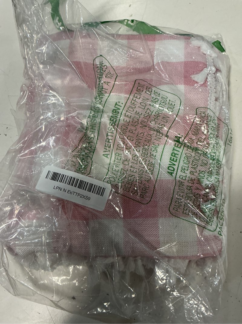 Condition photo showing Good Condition for laolitou spring pink checkered tablecloth rectangle washable buffalo plaid table cloth with tassel cotton linen gingham table cover for dining room, pink, rectangle, 55''x70'', 4-6 seats a-pink 70" x 55" (rectangular)