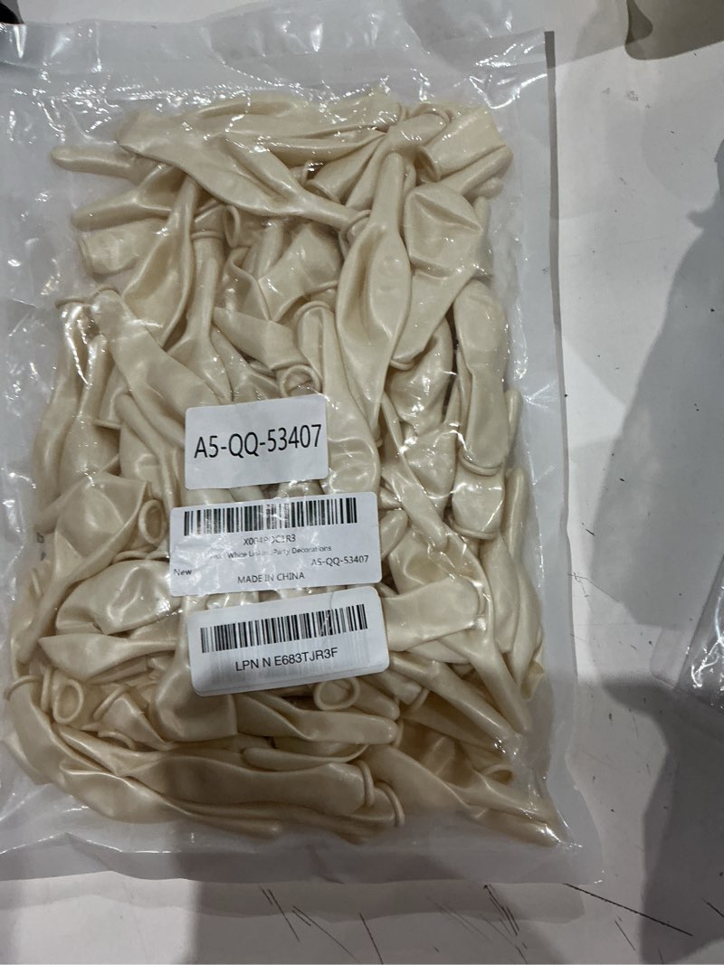 Condition photo showing Good Condition for pearl white linking balloons, 100pcs 6 inch pearl color quick link balloons for making balloon wall heart arch, tails balloon for wedding birthday baby shower engagement graduation party decorations pearl white 6 inch