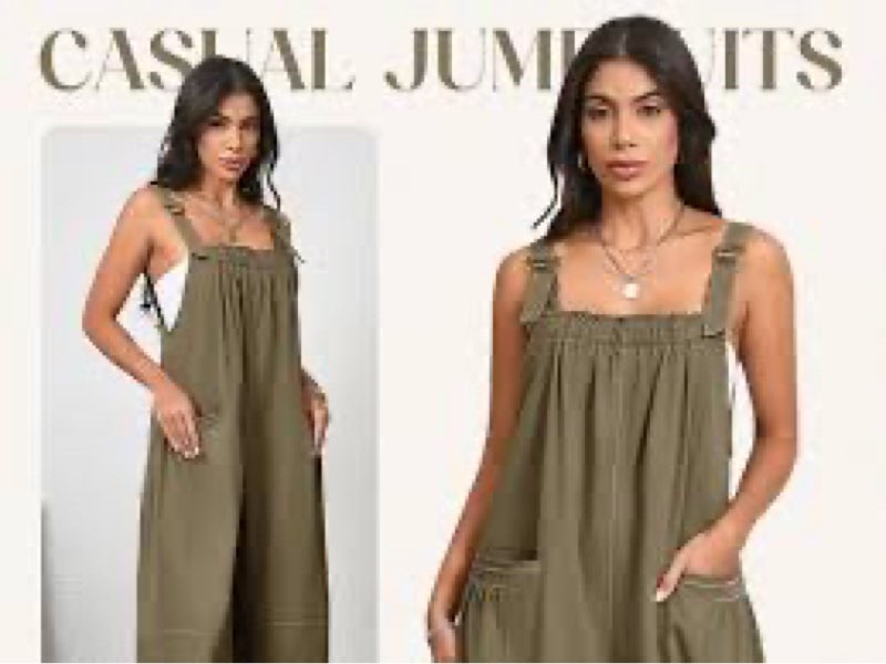 Cicy Bell Women's Wide Leg Jumpsuits Casual Baggy Bib Overalls Summer Sleeveless Straps Loose Romper