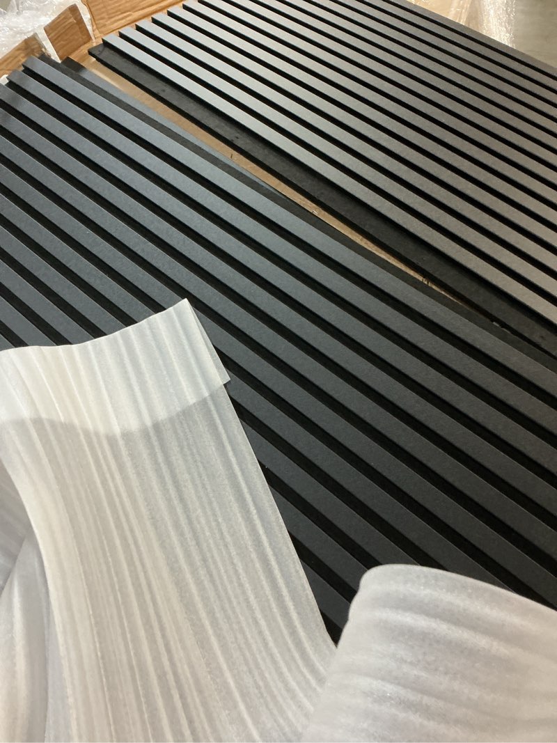 Condition photo showing Good Condition for 4 pack wood panels for wall, 47.2"×23.6" wood slat acoustic panels for wall, soundproof panels, 3d fluted panels for interior decor (black) 47.2 x 23.6(4 pcs) black