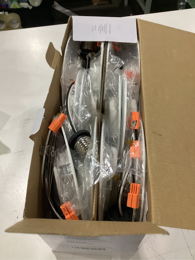 Condition photo showing As Is for lvwit led recessed light 6inch, can lighting color selectable 2700/3000/4000/5000/6000k 5cct, 10w(120w equivalent) dimmable downlight with e26 conversion kit, retro fit ceiling light fixtures, 12 pack 6in-12pack white