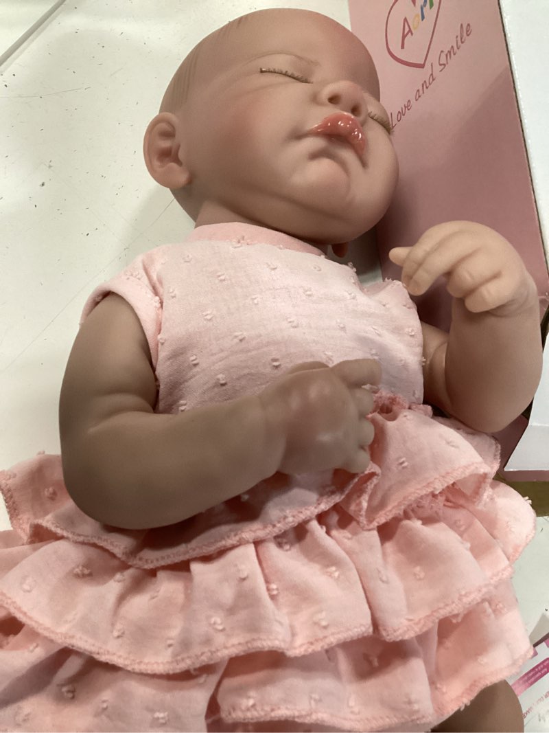 Condition photo showing New/Like New for aori 20" realistic reborn baby dolls – lifelike sleeping newborn girl doll with soft weighted body, poseable limbs, full feeding set & outfit – cuddly baby gift for girls 3+ and collectors light pink