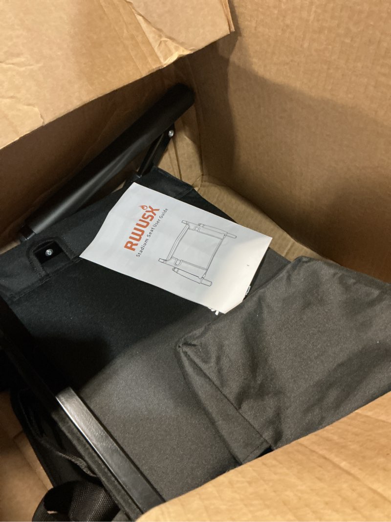 Condition photo showing Good Condition for padded stadium seats with back support and cushion, portable foldable bleacher chair, folding stadium seats for football camping concerts and festivals black x-large black 1