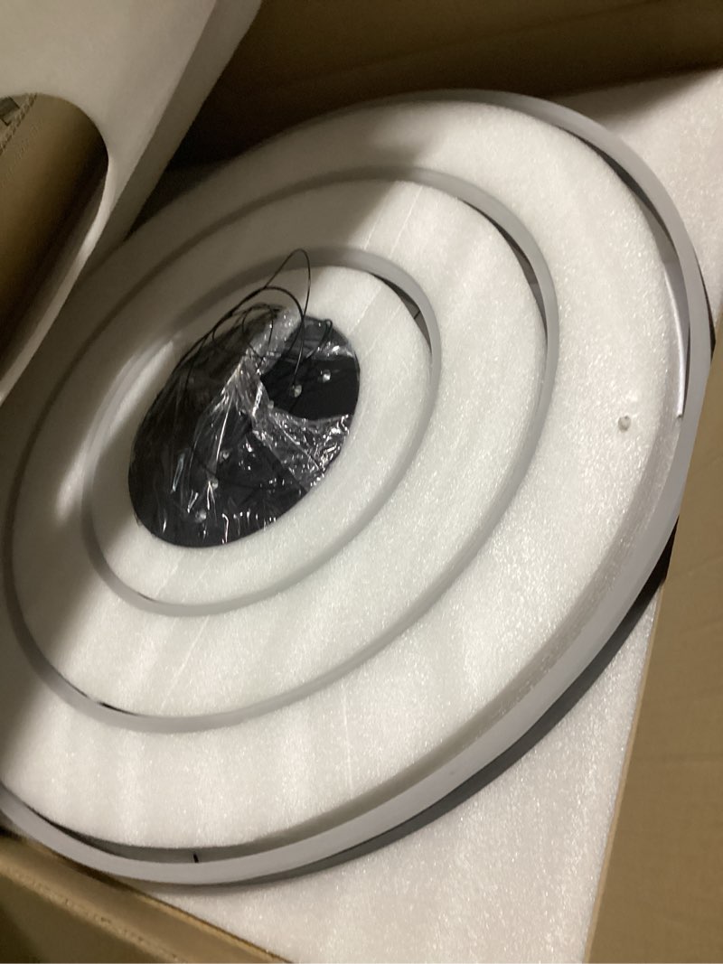 Condition photo showing Good Condition for 3-Rings D31.5’’ Modern LED Chandelier Black, Dimmable Pendant Lighting with Remote Control Circular Flush Mount High Ceiling Light for Living Dining Room Bedroom Foyer, 3000K-6500K 3 Rings Black