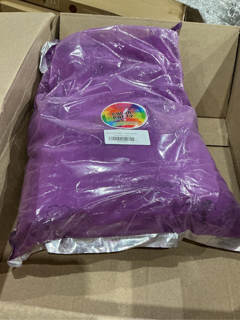Condition photo showing As Is for colormarathon(tm) premium quality non-toxic holi colors color powder - 12 lbs (6 colors x 2lbs ea color) red, yellow, pink, blue, green, and purple - ships from usa