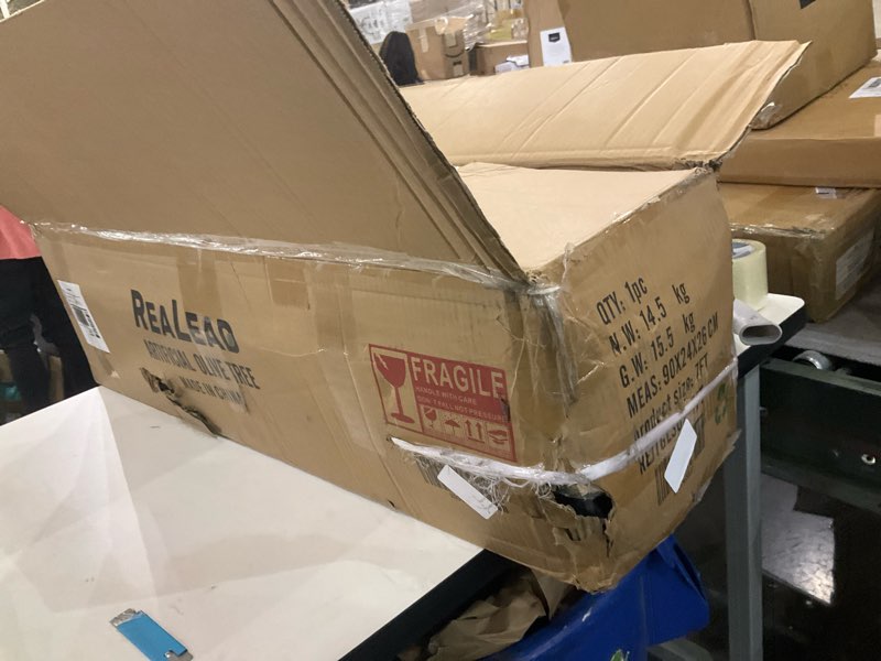 Condition photo showing Good Condition for Realead Faux Olive Tree 7ft - Large Artificial Olive Tree Indoor with Realistic Leaves and Olives - Full and Grand Design Fake Olive Tree with Sturdy Base for Indoor Outdoor Office Decor