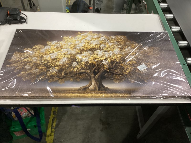 Condition photo showing New/Like New for DNIEOTU Tree Wall Art for Living Room, White Flower and Gold Leaves Canvas Wall-Decor for Bedroom, Landscape Picture Prints for Hallway Office, Size 40 x 20 Inches Tree-18 40"L x 20"W