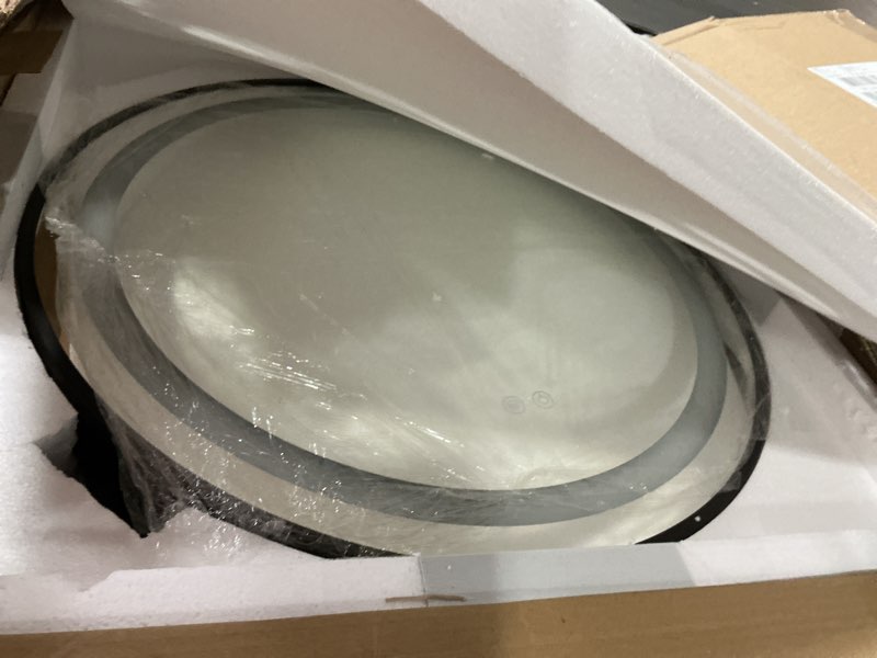 Condition photo showing New/Like New for Keonjinn Round LED Medicine Cabinet 24 Inch, Black Lighted Medicine Cabinet for Bathroom with Mirror, Circle, Electrical Outlet, 3 Color Lights, Anti-Fog, Dimmable, Surface Mount Only Black Round 24 Inch