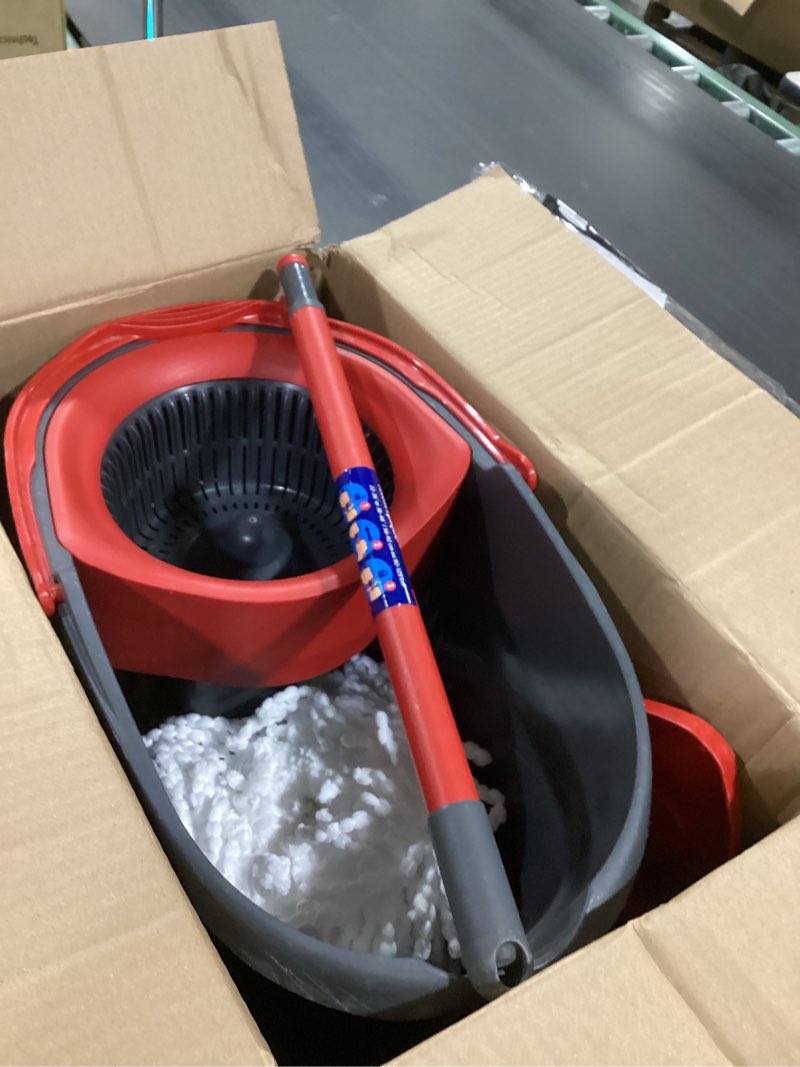 Condition photo showing As Is for **MOP HANDLE BROKEN** O-Cedar EasyWring Microfiber Spin Mop, Bucket Floor Cleaning System, Red, Gray, Standard Easywring Spin Mop & Bucket