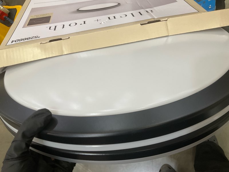 Condition photo showing As Is for 100+ bought last week allen + roth rendale 19-in black indoor 1 -light led tunable white flush mount light