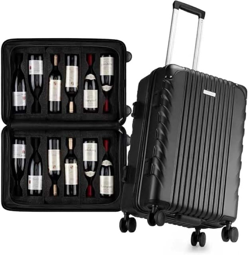 BRANTMAKER Wine Suitcase for Airplanes 12 Bottle, Wine Luggage for Airplane Travel with Removable Fo