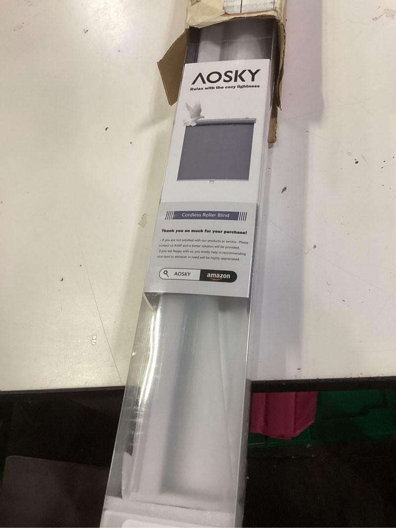 Condition photo showing Good Condition for aosky cordless roller shades blackout blinds for windows room darkening rolled up shades with spring system, uv protection window shades door blinds for home and office (36" w x 72" h, white) 36"w x 72"h white