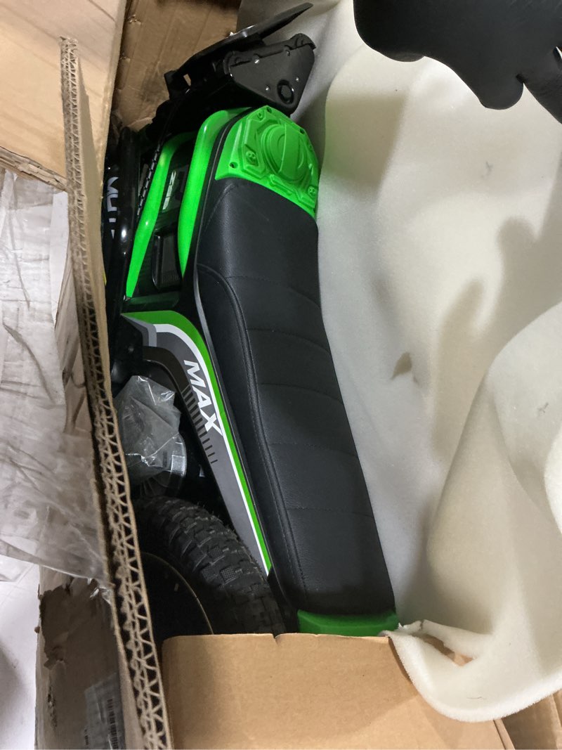 Condition photo showing As Is for garveelife 12v kids motorcycle, electric dirt bike with traning wheels, twist grip throttle, 3mph max speed and music, ride on motorcycle for toddlers, (green)