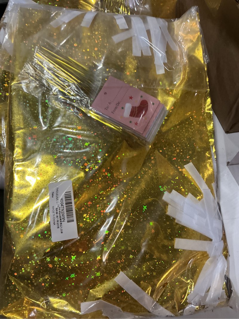 Condition photo showing New/Like New for PARTTELY Christmas Gift Bags, 40pcs Drawstring Christmas Bags Assorted Sizes Wrapping Bags with Gift Tags & Ties Reusable Plastic Holiday Gift Bags for Gifts Wrapping, Holiday Presents