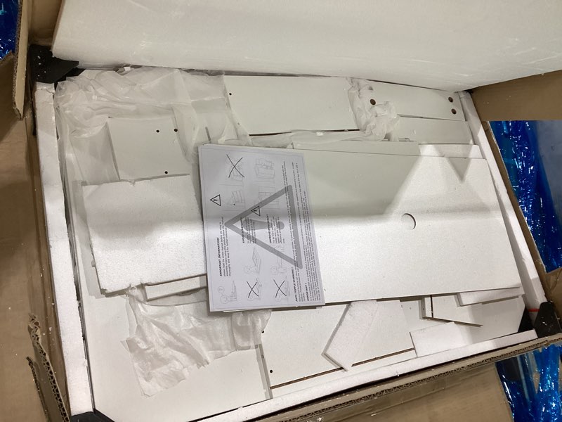 Condition photo showing New/Like New for LIVELYGLOW Makeup Vanity Desk Set, 35.4“Wx15.7”Dx53.9“H, White (Smart LED Mirror, with Cushion Stool, Hairdryer Rack, Power-Outlet, 4 Drawers, Open Shelves)