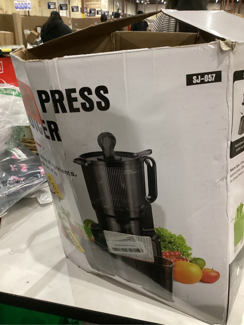 Condition photo showing As Is for Juicer Machines with 5.8" Large Feed Chute, Cold Press Juicer for Whole Vegetables and Fruits 400W, Slow Masticating juicer Easy to Clean Juice Extractor Machine High Juice Yield Titanium Gray