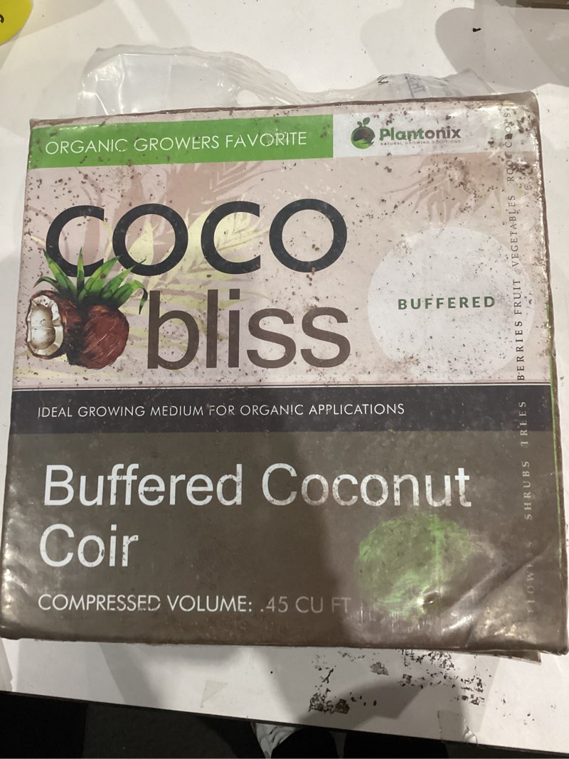 Condition photo showing Good Condition for Buffered Coco Bliss (10lbs) - 100% Buffered Organic Coco Coir for Plants & Gardening - Cocopeat for Garden Soil, Seed Starter Soil, & Mulch - Organic Coconut Coir Brick - Coconut Fiber Potting Mix