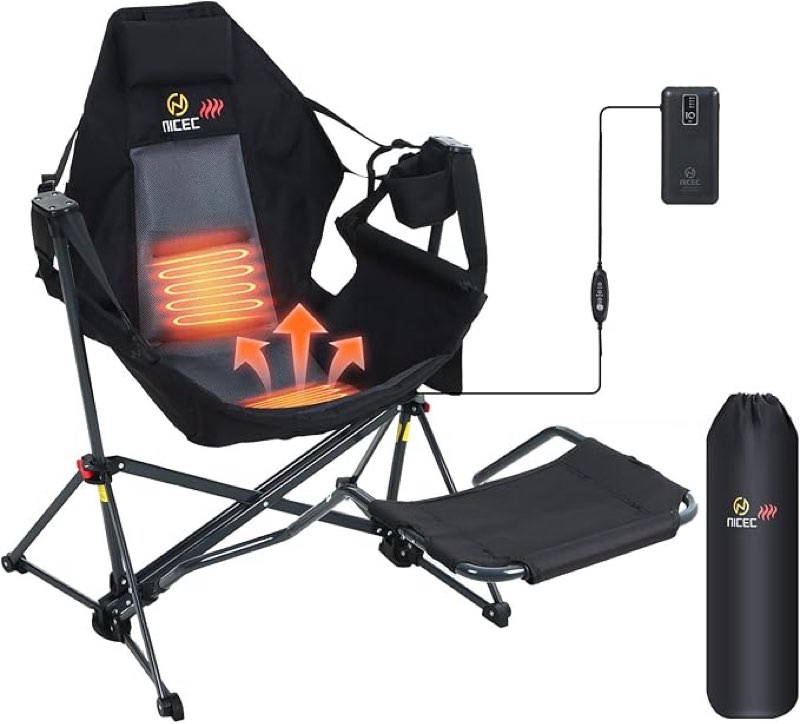 Nice C Heated Hammock Camping Chair with Footrest, Heated Camping Chair with Battery, Rocking Swing 