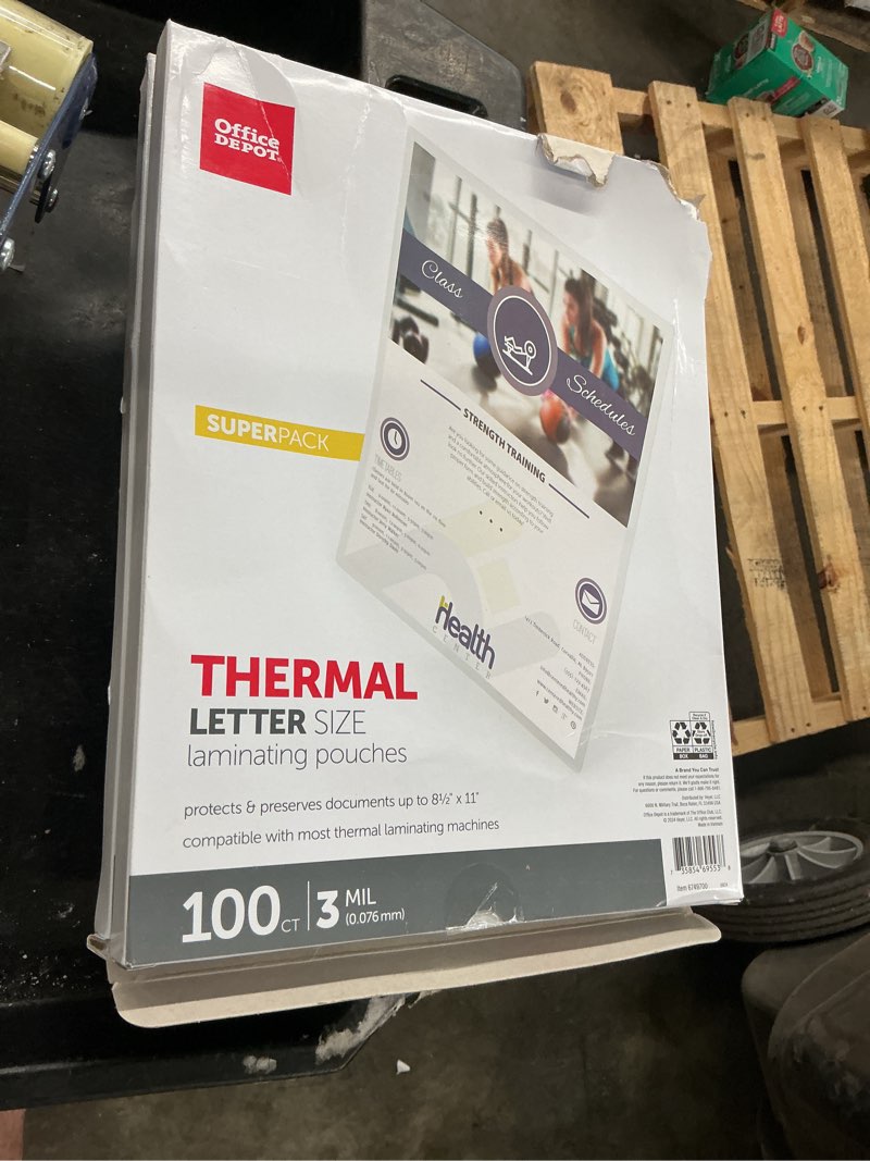 Condition photo showing Good Condition for office depot brand laminating pouches, letter size, 9" x 11-1/2", pack of 100 pouches