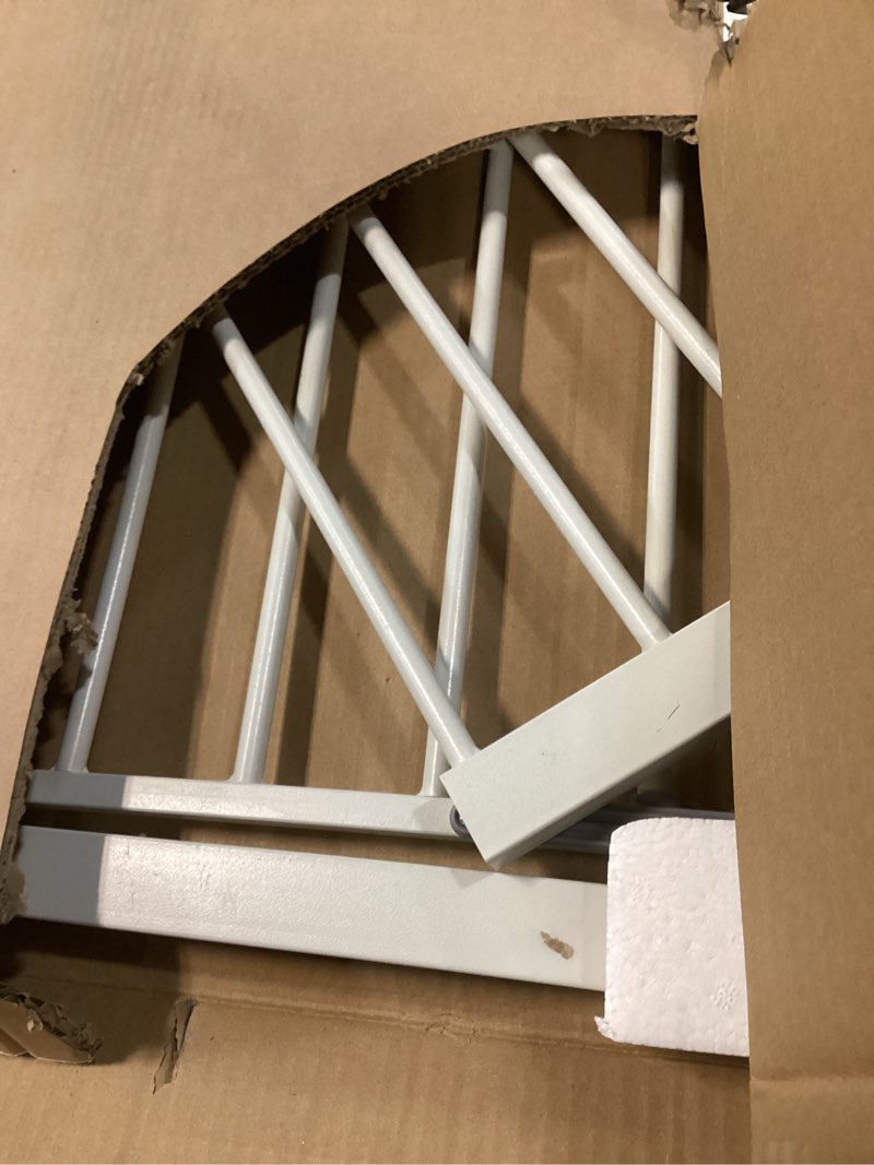 Condition photo showing As Is for Amazon Basics Adjustable Wide Walk Through Metal Pet Gate, 28.3 x 1 x 30 inches, White and Grey