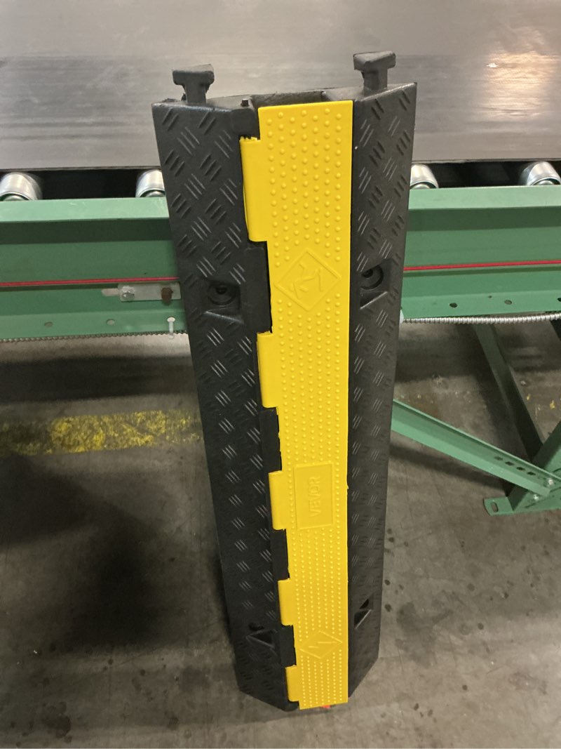 Condition photo showing As Is for vevor cable protector ramp, 1 channel heavy duty 39.37'' rubber cord hose wire cover, 2.76''w x 1.97''h channel size, traffic speed bump with flip-open top cover, for indoor outdoor use