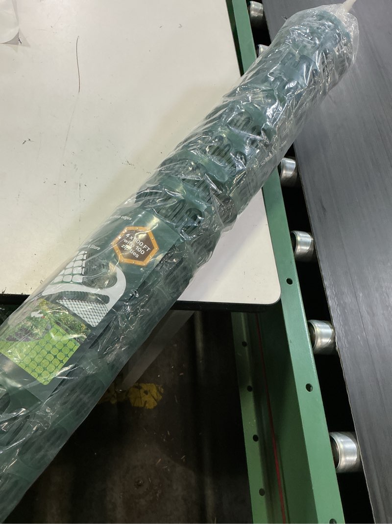Condition photo showing New/Like New for doeworks safety fence, 4 x 100 ft green plastic mesh fence roll barrier netting for construction fencing animal fencing garden fencing and event fencing