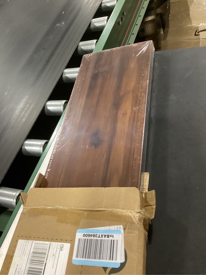 Condition photo showing New/Like New for 48" solid teak floating wall shelf - large natural wood long shelving for wall decor and organization - waterproof solid wood support for bathroom and kitchen high-moisture areas brown teak 48"w, set of 1